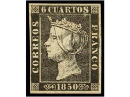 53 * ESPAÑA. Ed.1A. <B>6 Cuartos</B> Negro, Pl. II Tipo 13. PIEZA DE LUJO. Cert. COMEX. Cat. 610?. - Altri & Non Classificati