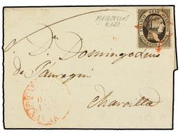 103 ESPAÑA. Ed.6. 1851. CAPARROSO A MARCILLA. <B>6 Cuartos</B> Negro, Mat. <B>PARRILLA ROJA. </B>Muy Bonita. - Andere & Zonder Classificatie