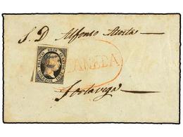 121 ESPAÑA. Ed.6. 1851. FRONTAL Circulado A TORRELAVEGA. <B>6 Cuartos</B> Negro, Mat. Prefilatélico De <B>ONTANEDA</B> E - Andere & Zonder Classificatie