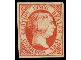 131 (*) ESPAÑA. Ed.9. <B>5 Reales</B> Rosa. Excelente Presencia, Sello Nuevo Aunque La Goma Mal Lavada Dando Una Tonalid - Autres & Non Classés