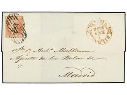 142 ESPAÑA. Ed.12. 1852. BILBAO A MADRID. <B>6 Cuartos</B> Rojo, Mat. <B>PARRILLA</B> Y Fechador<B> BILBAO/1-ENE-1852</B - Other & Unclassified