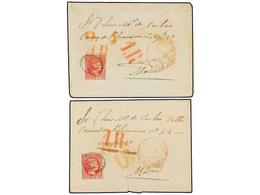 151 ESPAÑA. Ed.17 (2). 1853. Dos Cartas De JADRAQUE (Alcarria) A MADRID Circuladas Con Sello De <B>6 Cuartos</B> Rojo, A - Andere & Zonder Classificatie