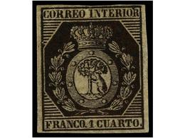 158 (*) ESPAÑA. Ed.22. <B>1 Cuarto</B> Bronce. Color Intenso. Muy Bonito Ejemplar. Cert. EXFIMA. Cat. 3.525?. - Other & Unclassified