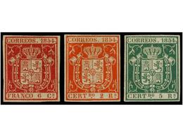 163 (*) ESPAÑA. Ed.24, 25, 26. <B>6 Cuartos</B> Rojo, <B>2 Reales</B> Bermellón Y <B>5 Reales</B> Verde. Muy Bonitos Eje - Other & Unclassified