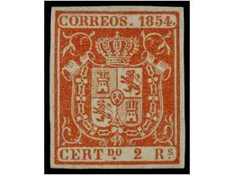 166 (*) ESPAÑA. Ed.25pa. <B>2 Reales</B> Rojo Sobre<B> PAPEL GRUESO AZULADO.</B> Sello Rarísimo En Nuevo, Pocos Ejemplar - Other & Unclassified