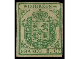 177 (*) ESPAÑA. Ed.32A. <B>2 Cuartos</B> Verde <B>PAPEL GRUESO AZULADO.</B> Magnífico Ejemplar, Sello Muy Raro En Nuevo. - Other & Unclassified