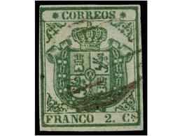 178 ° ESPAÑA. Ed.32A. <B>2 Cuartos</B> Verde. PAPEL AZULADO. Excelente Presencia, Margen Izquierdo Ajustado Sin Tocar Di - Autres & Non Classés