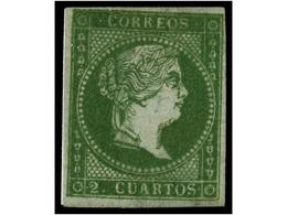 183 * ESPAÑA. Ed.39. <B>2 Cuartos</B> Verde. Color Excelente Y Márgenes Completos. Muy Bonito Ejemplar. Cert. GRAUS. Cat - Andere & Zonder Classificatie