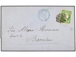 190 ESPAÑA. Ed.47. 1857. BARCELONA Correo Interior. <B>2 Cuartos</B> Verde, Mat.<B> PARRILLA</B> Y Fechador<B> BARCELONA - Andere & Zonder Classificatie