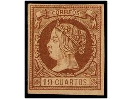 201 * ESPAÑA. Ed.54. <B>19 Cuartos </B>castaño. MAGNÍFICO EJEMPLAR. Cert. COMEX Y ROIG. Cat. 3.875?. - Andere & Zonder Classificatie