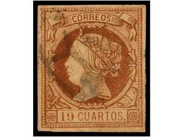 202 ° ESPAÑA. Ed.54. <B>19 Cuartos</B> Castaño. Magnífico Ejemplar. Mat. Limpio. Cert. COMEX. Cat. 2.065?. - Altri & Non Classificati