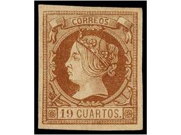 203 * ESPAÑA. Ed.54M. <B>19 Cuartos</B> Castaño. Pareja De Tinta Al Dorso Lavada, Procedente De La HOJA MUESTRA. Excelen - Andere & Zonder Classificatie