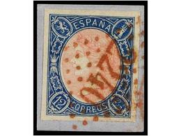 218 ESPAÑA. Ed.70. <B>12 Cuartos</B> Azul Y Rosa Sobre Pequeño Fragmento, Mat.<B> ROMBO DE PUNTOS</B> <B>'2240'</B> De M - Andere & Zonder Classificatie