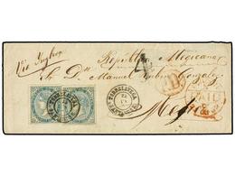 256 ESPAÑA. Ed.100 (2). 1869. TORRELAVEGA A MÉXICO. <B>200 Mils.</B> Verde (2), Mat. Fechador<B> TORRELAVEGA/SANTANDER.< - Autres & Non Classés