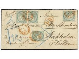 257 ESPAÑA. Ed.100 (4). 1869. MADRID A STOCKHOLM (Suecia).<B> 200 Mils.</B> Verde (4), Mat. Fechador<B> NORTE</B>/<B>AMB - Autres & Non Classés