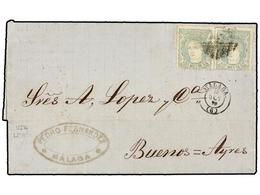 265 ESPAÑA. Ed.110 (2). 1870. MÁLAGA A BUENOS AIRES. <B>400 Mils.</B> Verde (2), Mat.<B> PARRILLA</B>. Doble Porte Con E - Sonstige & Ohne Zuordnung