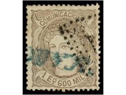 266 ° ESPAÑA. Ed.111. <B>1 Esc. 600 Mils.</B> Violeta, Mat.<B> ROMBO DE PUNTOS</B> Y Lineal <B>CERTIFICADO</B> En Azul.  - Autres & Non Classés