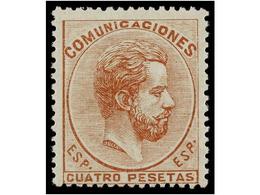 287 * ESPAÑA. Ed.128. <B>4 Pts. </B>castaño Rojo. MAGNÍFICO EJEMPLAR. Cert. COMEX. Cat. 815?. - Altri & Non Classificati