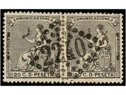 299 ° ESPAÑA. Ed.134 (2). <B>20 Cts.</B> Negro. Pareja (reforzada), Mat. <B>ROMBO DE PUNTOS</B> <B>FRANCÉS</B>  <B>'2240 - Autres & Non Classés