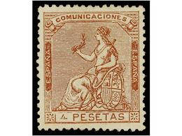 303 * ESPAÑA. Ed.139. <B>4 Pts.</B> Castaño. Excelente Color Y Centraje. PIEZA DE LUJO. Cert. GRAUS. Cat. 990?. - Autres & Non Classés