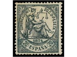 312 * ESPAÑA. Ed.146. <B>20 Cts.</B> Verde. Excelente Color Y Centraje. MAGNÍFICO EJEMPLAR. Cert. COMEX Y EXFIMA. Cat. 2 - Altri & Non Classificati