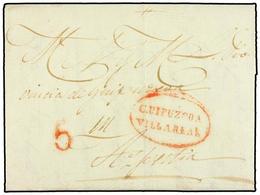 331 ESPAÑA. 1837. <B>CARLISTAS. </B>CEGAMA A AZPEITIA. Marca <B>GUIPUZCOA/VILLARREAL</B> En Rojo Y Tasa De 5 Cuartos. - Altri & Non Classificati