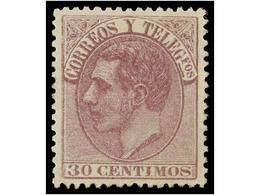 404 ** ESPAÑA. Ed.211. <B>30 Cts.</B> Lila. Excelente Color Y Centraje. PIEZA DE LUJO. Cert. GRAUS. Cat. 460?. - Autres & Non Classés