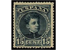 420 ** ESPAÑA. Ed.244. <B>15 Cts.</B> Azul Negro. PIEZA DE LUJO. - Altri & Non Classificati