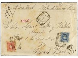 423 ESPAÑA. Ed.248, 251. 1907. BARCELONA A S. JUAN (Puerto Rico). <B>25 Cts. </B>azul Y <B>40 Cts.</B> Rosa, Carta Certi - Autres & Non Classés