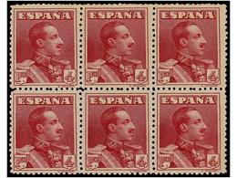 454 * ESPAÑA. Ed.322. <B>4 Pts.</B> Lila. Bloque De Cuatro, Numeración A.000.000<B>. </B>Excepcional Centraje. LUJO. Cat - Autres & Non Classés