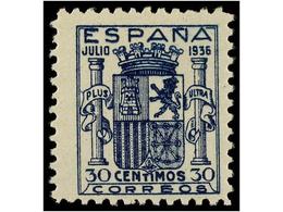 617 ** ESPAÑA. Ed.801. <B>30 Cts.</B> Azul. Excelente Centraje. LUJO. Cert. CEM. Cat. 1.540?. - Other & Unclassified