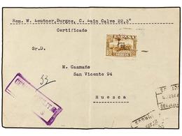 626 ESPAÑA. Ed.813. 1938. BURGOS A HUESCA. Etiqueta De Paquete Postal Circulado Con Sello. - Other & Unclassified