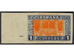 633 ** ESPAÑA. Ed.835eis. <B>1 Pta.</B> Azul Y Naranja<B> CENTRO INVERTIDO</B> Y <B>SIN DENTAR</B> Pliegue En Diagonal ( - Other & Unclassified