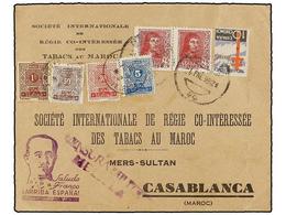 650 ESPAÑA. Ed.866, 843 (2). 1939. MELILLA A CASABLANCA. <B>25</B> <B>cts.</B> Carmín (2) Y Sello De Pro Tuberculosos De - Other & Unclassified