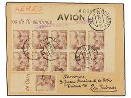 660 ESPAÑA. Ed.888. 1939. MADRID A LAS PALMAS. <B>10 Cts.</B> Castaño (15 Sellos) Franqueo En Anverso Y Reverso. Especta - Other & Unclassified