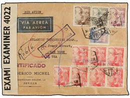 669 ESPAÑA. Ed.934, 933 (7), 923, 929, 930. 1941. SEVILLA A NEW YORK. Raro Franqueo Con El <B>10 Pts.</B> (PTS) Y Siete  - Other & Unclassified