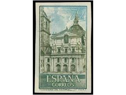 708 ** ESPAÑA. Ed.1382s. <B>ESCORIAL. 70 Cts.</B> Verde Y Azul <B>SIN DENTAR</B>. MUY RARO Y De LUJO. Cert. CEM. - Other & Unclassified