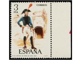 718 ** ESPAÑA. Ed.2279. <B>UNIFORMES MILITARES. 3 Pts.</B> Multicolor<B> COLORES DESPLAZADOS. </B>Cert. COMEX. - Other & Unclassified