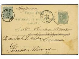 763 ESPAÑA ENTEROS POSTALES. Ed.13. 1888. BARCELONA A BÉLGICA Y Reexpedida A ALEMANIA. Entero Postal De <B>5 Cts.</B> Ve - Autres & Non Classés