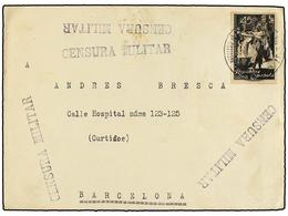 777 ESPAÑA GUERRA CIVIL. (1937 CA.). Sobre Circulado Desde El Frente <B>45 Cts.</B> Negro, Mat. <B>BATALLON DE OBRAS </B - Autres & Non Classés