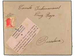 784 ESPAÑA GUERRA CIVIL. (1938 CA.). Sobre Enviado Desde El Frente A BARCELONA. <B>45 Cts.</B> Rojo Con Etiqueta <B>EJÉR - Other & Unclassified