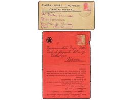 786 ESPAÑA GUERRA CIVIL. 1938. Dos Cartas-sobre Con Membretes Impresos Circuladas Desde El Frente. RARAS. - Autres & Non Classés