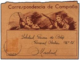 792 ESPAÑA GUERRA CIVIL. 1938. ALMANSA A MADRID. Carta-sobre Ilustrado Circulado Desde El Frente, Franqueo Desprendido. - Other & Unclassified