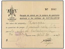 793 ESPAÑA GUERRA CIVIL. 1937 (Abril). Recibo De Una Imposición Para La Compra De Alimentos De <B>COMITE 'LLIBERTAT'</B> - Other & Unclassified