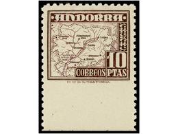 832 ** COLONIAS ESPAÑOLAS: ANDORRA. Ed.57. <B>10 Pts.</B> Castaño Lila <B>SIN DENTAR MARGEN INFERIOR.</B> MAGNÍFICO Y MU - Andere & Zonder Classificatie