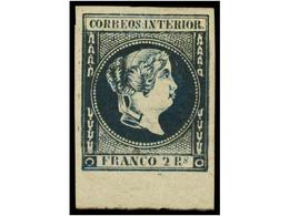 849 * FILIPINAS. Ed.14. <B>2 Reales</B> Azul Oscuro. <B>BORDE INFERIOR DE HOJA.</B> PIEZA DE LUJO. Cert. EXFIMA. Cat. 79 - Andere & Zonder Classificatie