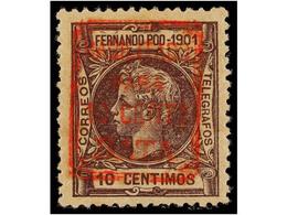 855 ** COLONIAS ESPAÑOLAS: GUINEA. Ed.NE B-1. <B>NO EMITIDO. 10 Cts. S. 10 Cts. </B>violeta, Habilitación En Rojo. Sello - Autres & Non Classés