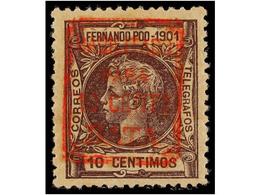 855 ** COLONIAS ESPAÑOLAS: GUINEA. Ed.NE B-1. <B>NO EMITIDO. 10 Cts. S. 10 Cts. </B>violeta, Habilitación En Rojo. Sello - Other & Unclassified