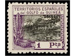 860 ** COLONIAS ESPAÑOLAS: GUINEA. Ed.176ed. <B>1 Pta.</B> Violeta Y Negro <B>CENTRO DOBLE.</B> Magnífico Y MUY RARO, Só - Altri & Non Classificati