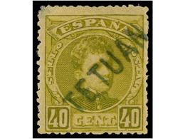 883 * COLONIAS ESPAÑOLAS: MARRUECOS. Ed.22hcc II. <B>40 Cts.</B> Oliva <B>HABILITACIÓN EN VERDE. </B>Adelgazado En La Es - Autres & Non Classés